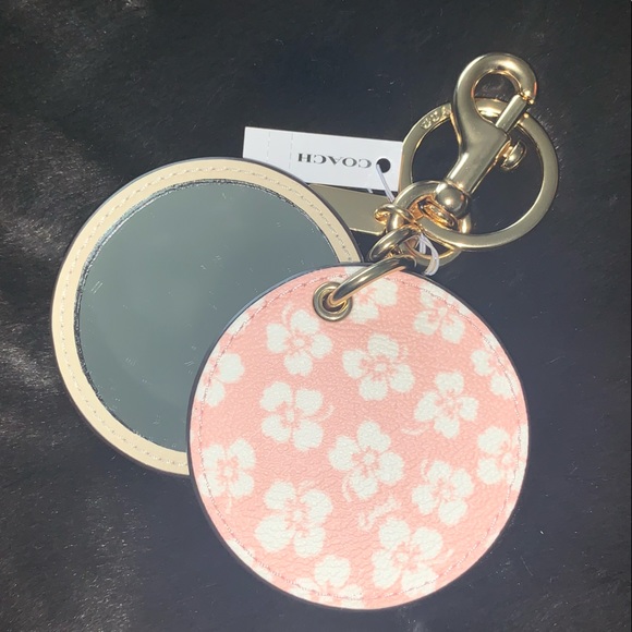 NEW! COACH Mirror Keychain / Bag Charm, Ditsy Print w/ Dogleash Clip, NWT! - Picture 2 of 13